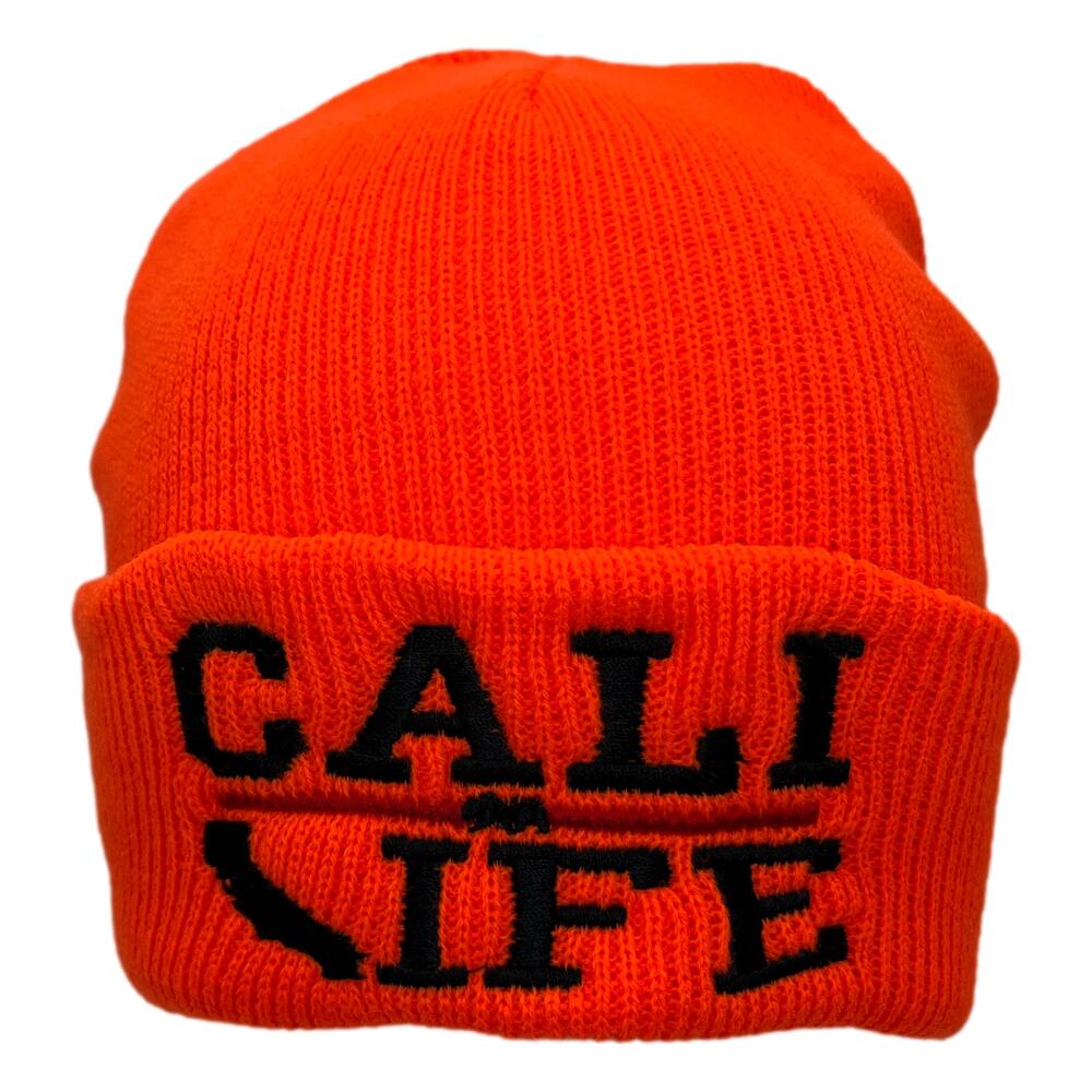 Double Layered Neon CALI LIFE Long Cuffed Acrylic Beanie Snowboard Hat Ski Cap